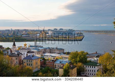 Nizhny Novgorod, Russia - September 28, 2019: Summer View Of Strelka - The Confluence Of The Oka And