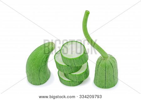 Gourd,  Luffa, Sponge Gourd Or Vegetable Sponge And Slice Isolated On White Background With Clipping
