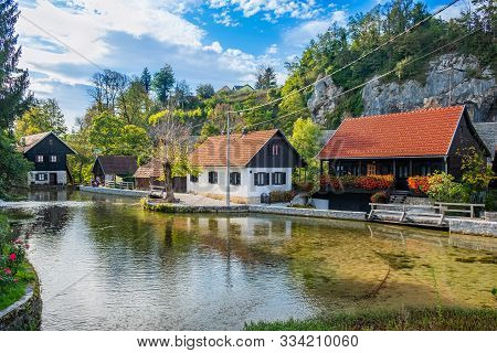 Beautiful Village Of Rastoke Near Slunj In Croatia, River Slunjcica, Old Water Mills And Cottages