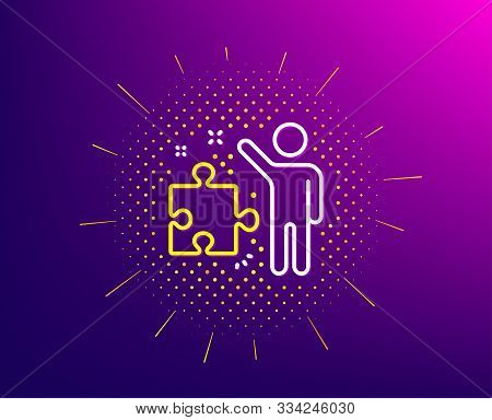 Strategy Line Icon. Halftone Pattern. Business Management Sign. Puzzle Symbol. Gradient Background. 