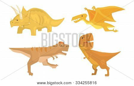 Cute Animated Dinosaurus Of Different Types Vector Illustration Set Cartoon Character