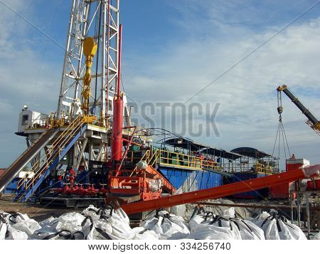 Land Drilling Rig In Operation In Tanzanian Oil Field.