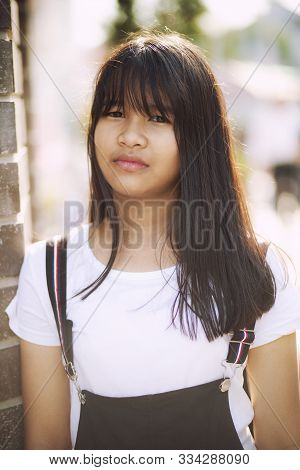 Acne Face Of Asian Teenger Toothy Smiling