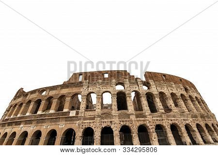Colosseo Of Rome Isolated On White Background, Amphitheatrum Flavium 72 A.d. Ancient Coliseum Or Col