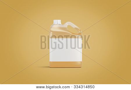 Blank Transparent Plastic Canister With Juice Mock Up, Yellow Background, 3d Rendering. Empty Tank F