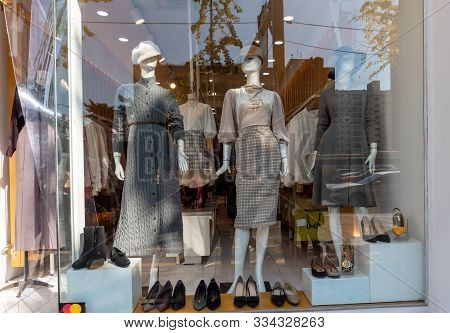 Seoul, South Korea - November 04, 2019: Display Fashionable Clothes And Shoes At The Clothing Store 