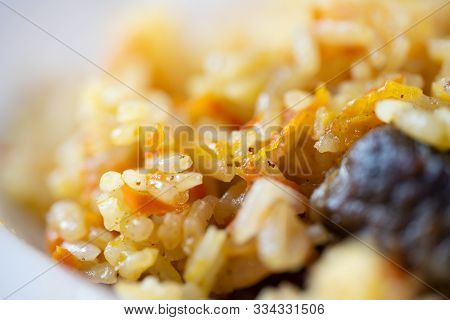 Pilaf Rice With Meat Delicious Lunch.pilaf Rice With Meat Delicious Lunch