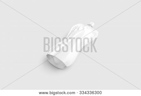 Blank Whiet Soft Bottle With Cap Mockup Lying, Gray Background, 3d Rendering. Empty Packet With Heal
