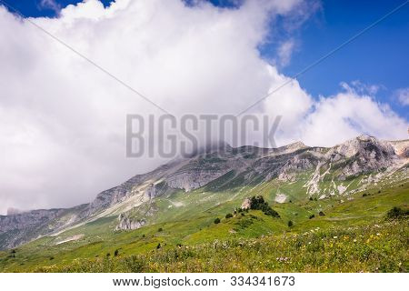 Mountain Peaks, Gorges And Slopes. Panorama Mountain Landscape.