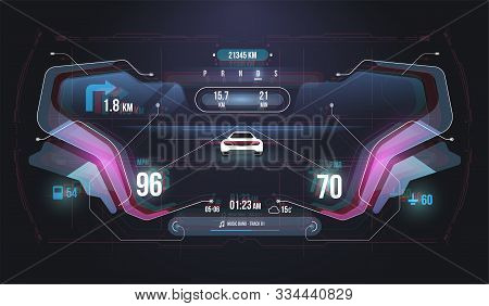 Speed Hud Kilometer Performance Indicators Dashboard. Car Instrument Panel. Tachometer, Data Display