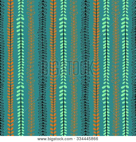 Blue Repeat Pattern Of Vertical Leaf Lines.
