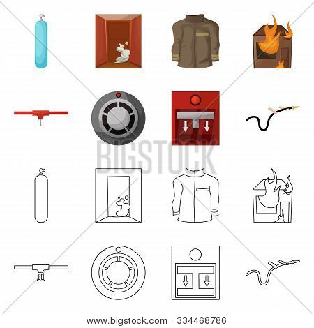 Vector Illustration Of Firefighters And Fire Icon. Collection Of Firefighters And Equipment Stock Sy