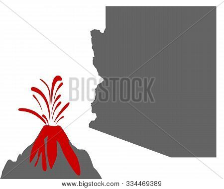 Detailed And Accurate Illustration Of Map Of Arizona With Volcano