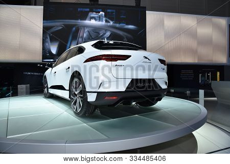 Geneva, Switzerland, March 06-2018: Jaguar I-pace Ev 400 At Gims