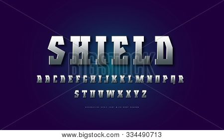 Stock Vector Silver Colored And Metal Chrome Geometric Serif Font. Letters For Movie, Viking And Mil