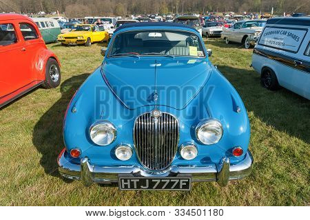 Rushmoor, Uk -april 19: Vintage British Jaguar Mk2 Car At A Meeting Of Classic Vehicles In Rushmoor,