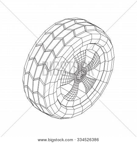 Automobile Rubber Car Wheel Tire And Rim. Wireframe Low Poly Mesh Vector Illustration. Auto Service 