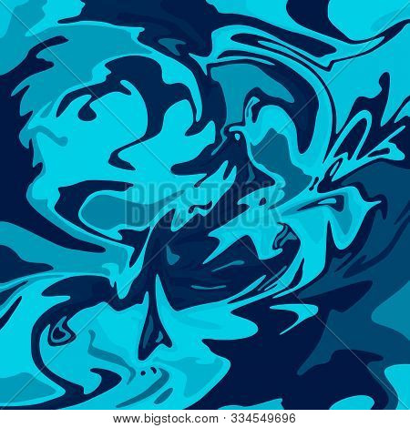 Dark Blue Stains Of Paint. Boiling Water In The Ocean. The Movement Of Geometric Shapes.