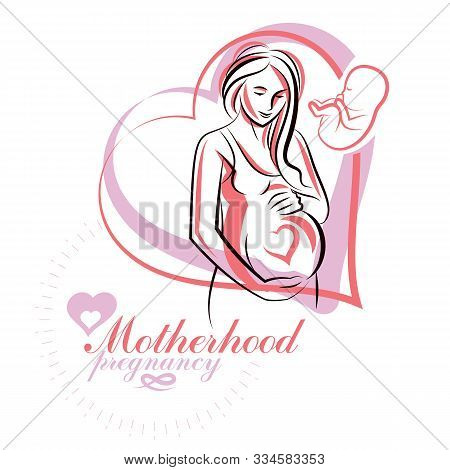 Pregnant Woman Elegant Body Silhouette, Sketchy Vector Illustration. Maternity Hospital Advertising 