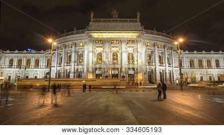 Vienna, Austria, October, 9, 2017 Evening Time View Of The Burgtheater In Vienna, Austria