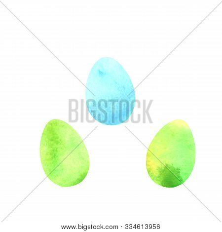 Set Of Simple Watercolor Eggs. Bright, Light Easter Backgrounds And Textures. Christ Is Risen. Uneve