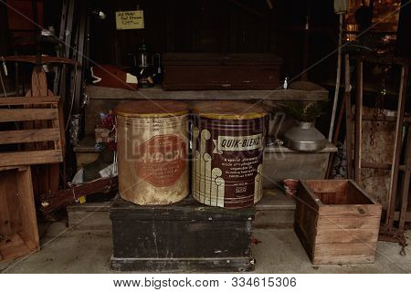 Bennington, Vermont - October 1st, 2019: Various Antiques For Sale On The Porch At Antiques At Camel