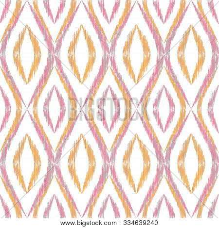 Ikat Ogee Seamless Vector Pattern Design. Ethnic Fabric Print Geometric Ikat Pattern. Minimal Ogee S
