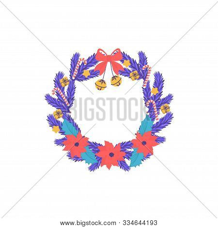 Christmas Wreath With Poinsetia. Vector Illustration Can Use For The Design Of Brochures, Banners, F