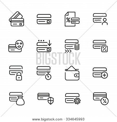 Homebanking Line Icon Set. Set Of Line Icons On White Background. Accountancy Concept. Purse, Percen