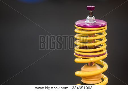 Color Close Up Of A New Yellow Shock Absorber.