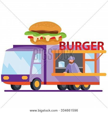 Mobile Truck With Street Fast Food, Isolated Object On A White Background, Vector Illustration