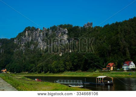 Kurort Rathen, Germany: Beautiful Landscape With Bastey Rocks In The National Park Saxon Switzerland