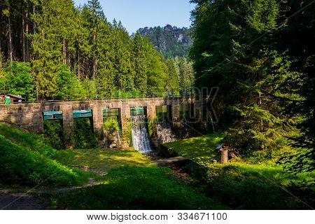 Kurort Rathen, Germany: Beautiful Landscape With Bastey Rocks In The National Park Saxon Switzerland