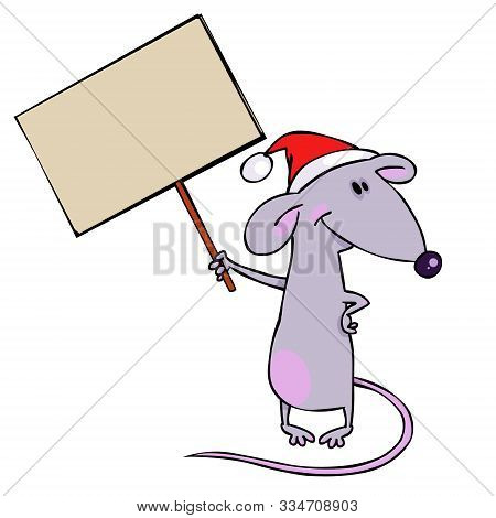 New Year Rat With Pocter, Vector Illustration