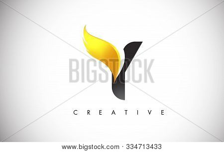 Gold Y Letter Wings Logo Design Icon. Flying Wing Letter Logo With Creative Golden Wing Concept.