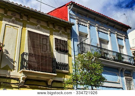 Old Colorful And Majestic Houses And Streets Of Cabanyal Neighborhood In Valencia, Spain In Spring.