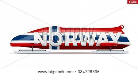 Bob Sleighs With Norway Flag And Text. Bobsleigh Sport Country Symbol. Side View. National Team For 