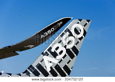 Airbus A350-900 Xwb View Of The Tail And Wingtips Sharklet. Russia, Moscow Region Zhukovsky, Airport