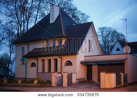 Parnu, Estonia - May 02, 2015: View Of The Old Residential Pink Building In Historical Center Of Par