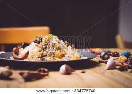Biryani Rice (vegetable Biryani). Indian Basmati Rice, Curry Vegetables And Spices. Indian Kitchen