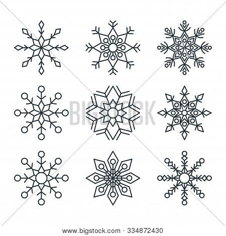 Set Of Elegant, Openwork Geometric Vector Snowflakes.