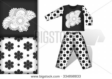 Seamless Pattern And Applique Of Flowers With Drawing Flowers In Black And White Color Flower On Whi