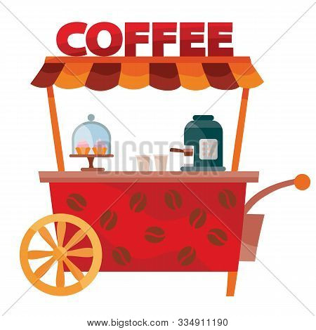 Red Stylized Food Cart, Isolated Object On A White Background,