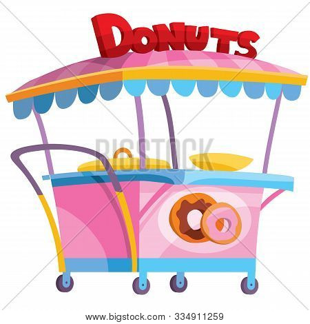 Pink Food Cart Selling Donuts, Isolated Object On A White Background,