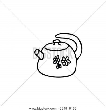 Doodle Style Teapot Icon Element. Scandinavian Cozy Simple Hygge Liner Style. Hand Drawn Pot, Kettle