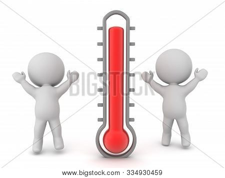 3D Characters Jumping Happily Next To Thermometer