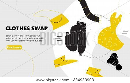 Vector Illustration Of Different Clothes For Exchange. Swap Clothes Concept. Web Banner.