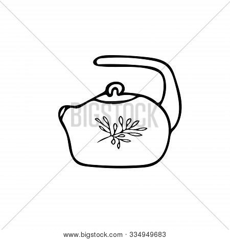 Doodle Style Teapot Icon Element. Scandinavian Cozy Simple Hygge Liner Style. Hand Drawn Pot, Kettle