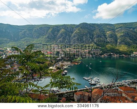 Stock Aerial Photo Of A Bay With A Small Town With A Port In Peljesac, Croatia. Travel Concept