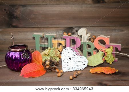 A Decoration For Autumn With Colorful Leaves